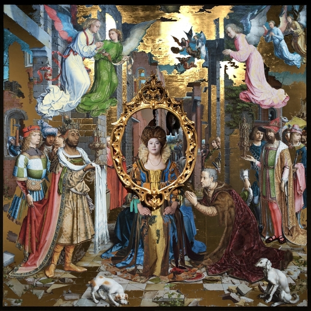 ▲ 배찬효, Jumping into, The Adoration of the Kings, Gold leaves on magnetics paper with Mirror, 240x240cm, 2018