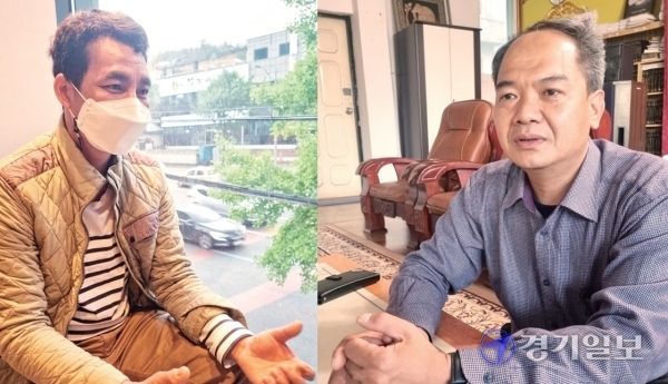 (왼쪽부터) 경기일보와 인터뷰 중인 미얀마 출신 난민 투안 상 씨/미얀마 출신 난민 얀 나이투 씨.