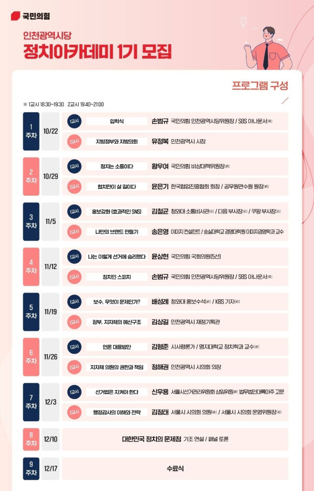 국민의힘 인천시당 정치아카데미 1기 포스터. 시당 제공